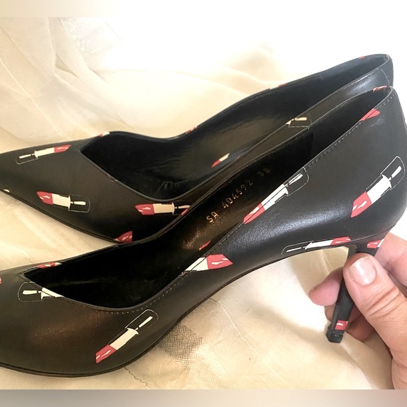 Saint Laurent Lipstick Black Leather Heels - Picture 9 of 10